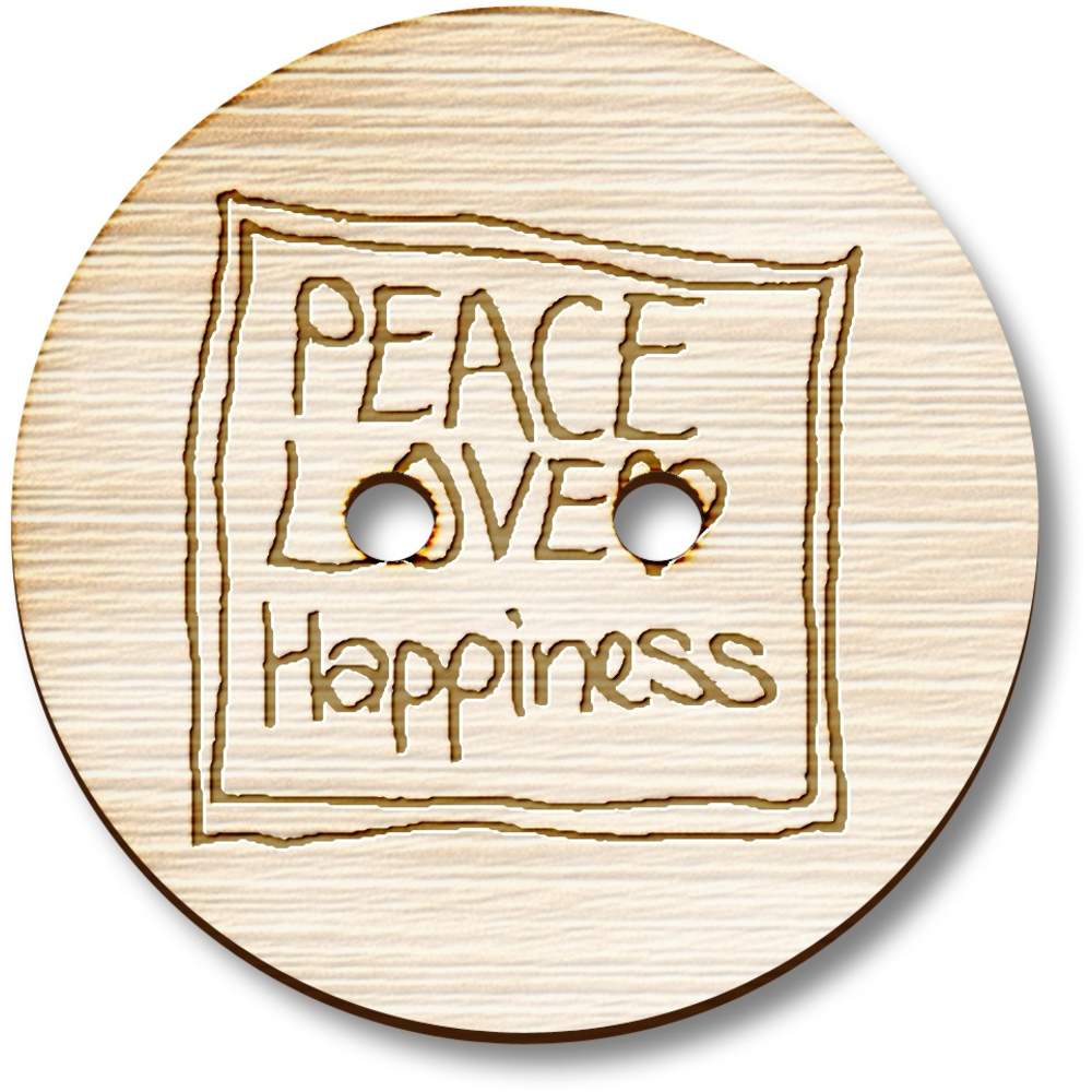 8 x 23mm 'Peace Love Happiness' Round Wooden Buttons (BT00039941)