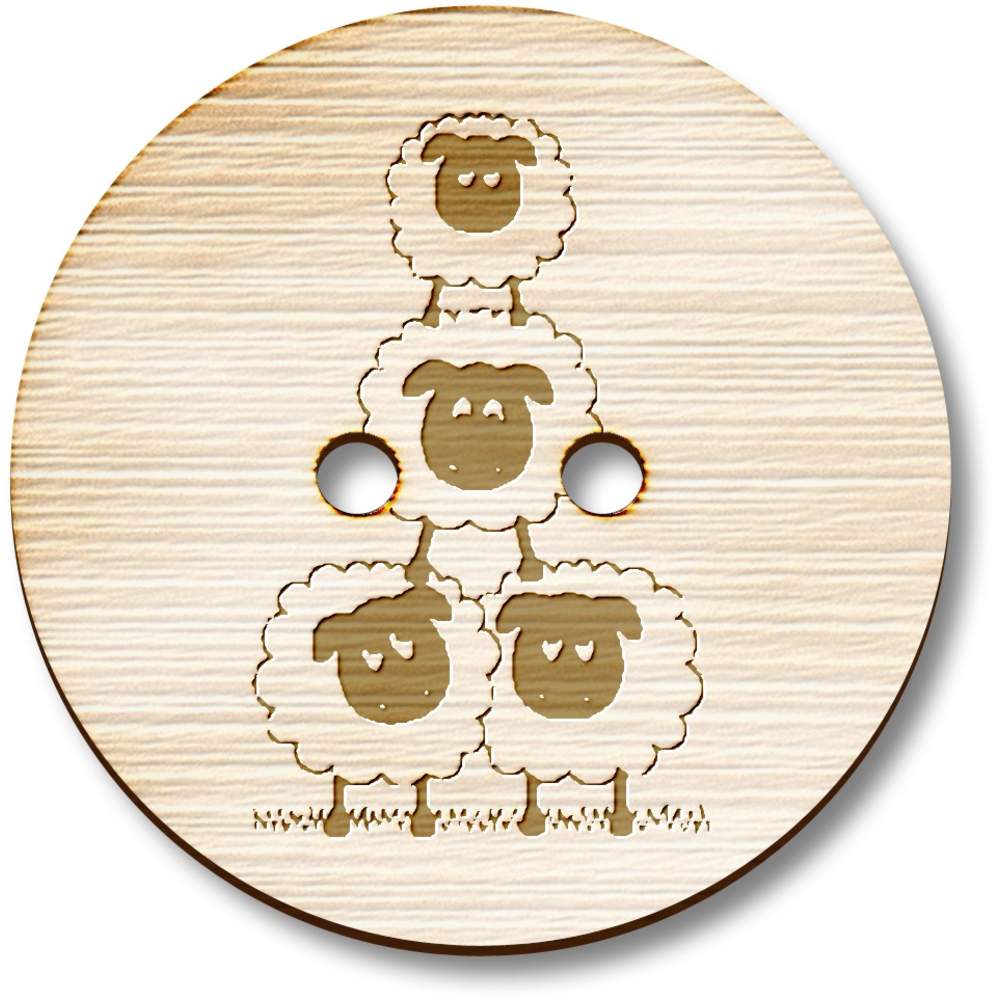 'Sheep Tower' Wooden Sewing Buttons - Farm Animal Pyramid Illustration - Round Fasteners for Clothes, Knitting, Crafts and Scrapbooking (BT011847)
