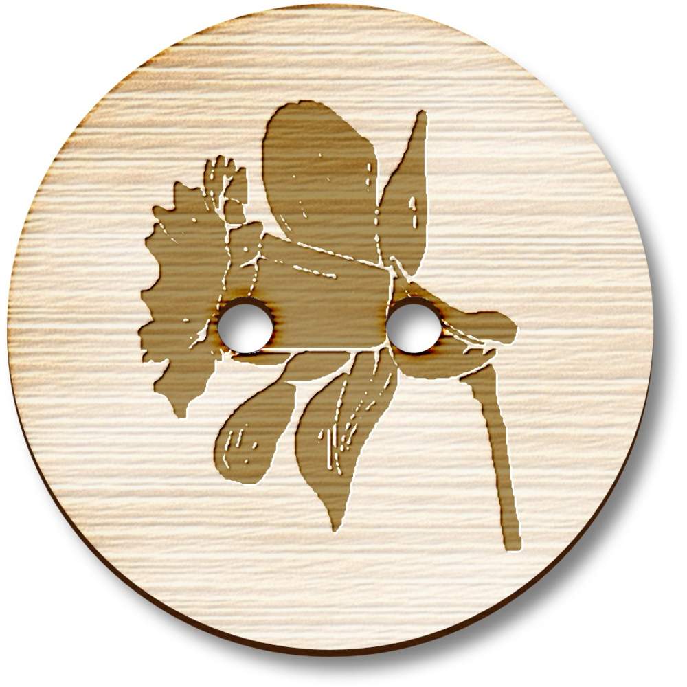 8 x 23mm 'Daffodil Flower' Round Wooden Buttons (BT00079956)