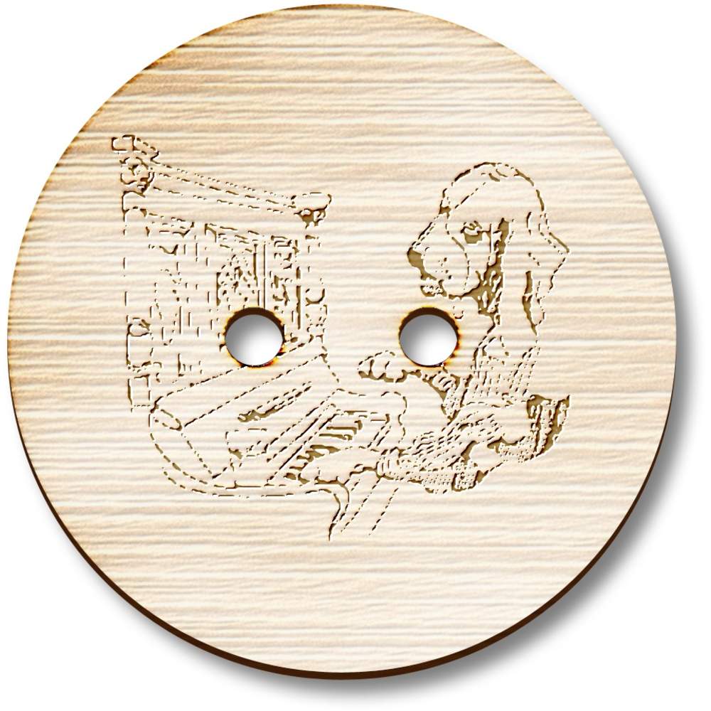 8 x 23mm 'Dog Playing Piano' Round Wooden Buttons (BT00092011)