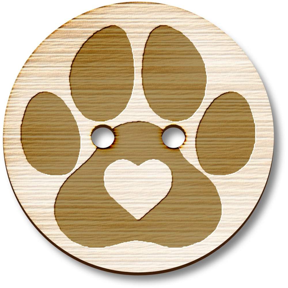 'Paw Print Heart' Wooden Buttons (BT022666)
