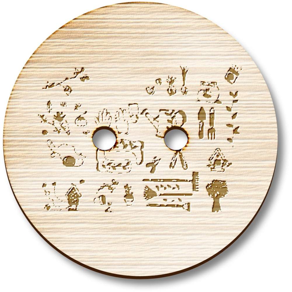 8 x 23mm 'Gardening Tools & Items' Round Wooden Buttons (BT00095991)