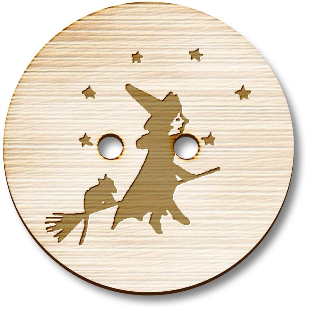 'Flying Witch & Cat' Wooden Buttons (BT036152)
