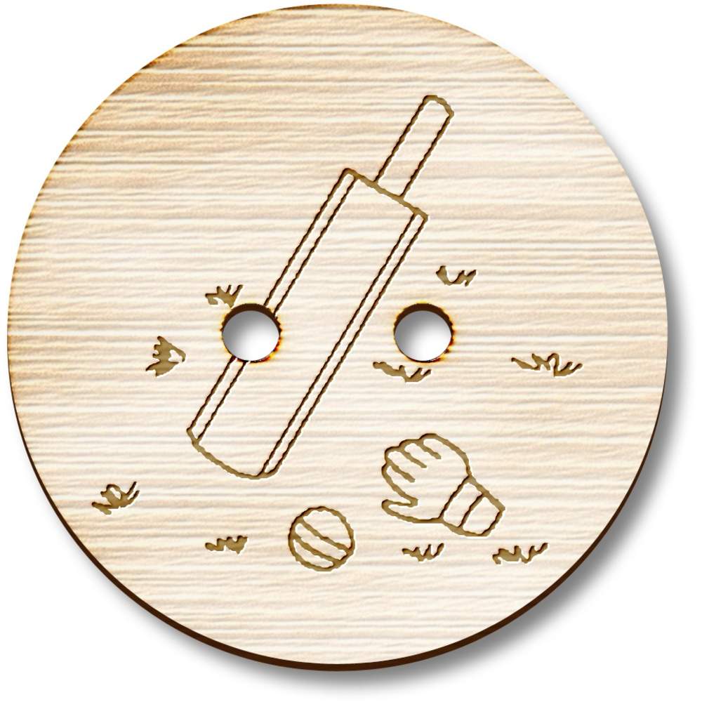 8 x 23mm 'Cricket Bat & Ball' Round Wooden Buttons (BT00114517)