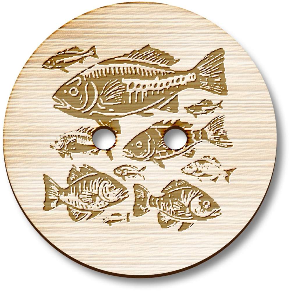 'School of Fish' Wooden Sewing Buttons - Round Fasteners for Clothes, Knitting, Crafts and Scrapbooking (BT043708)