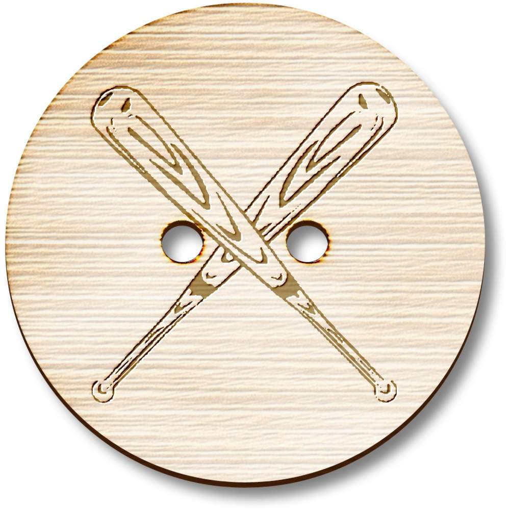 8 x 23mm 'Crossed Baseball Bats ' Round Wooden Buttons (BT00121806)