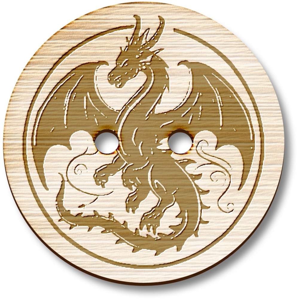 8 x 23mm 'Flying Dragon in Circle Frame' Round Wooden Buttons (BT00123820)