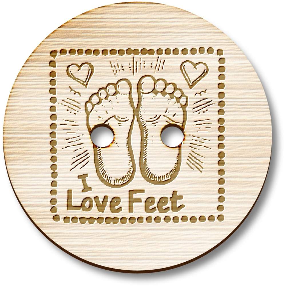 'I Love Feet with Hearts' Wooden Buttons (BT047975)