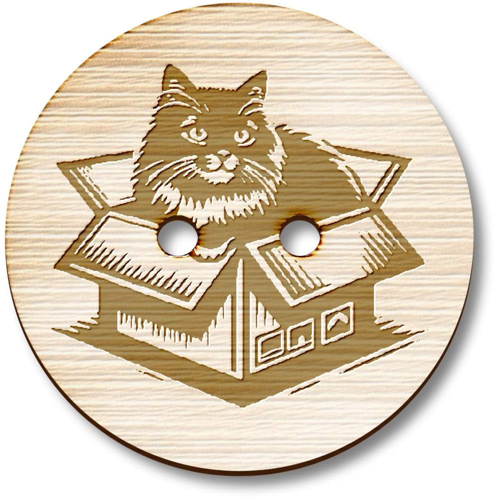 8 x 23mm 'Playful Cat In A Box' Round Wooden Buttons (BT00125320)
