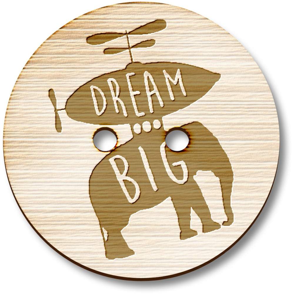 8 x 23mm 'Dream Big Elephant' Round Wooden Buttons (BT00125324)