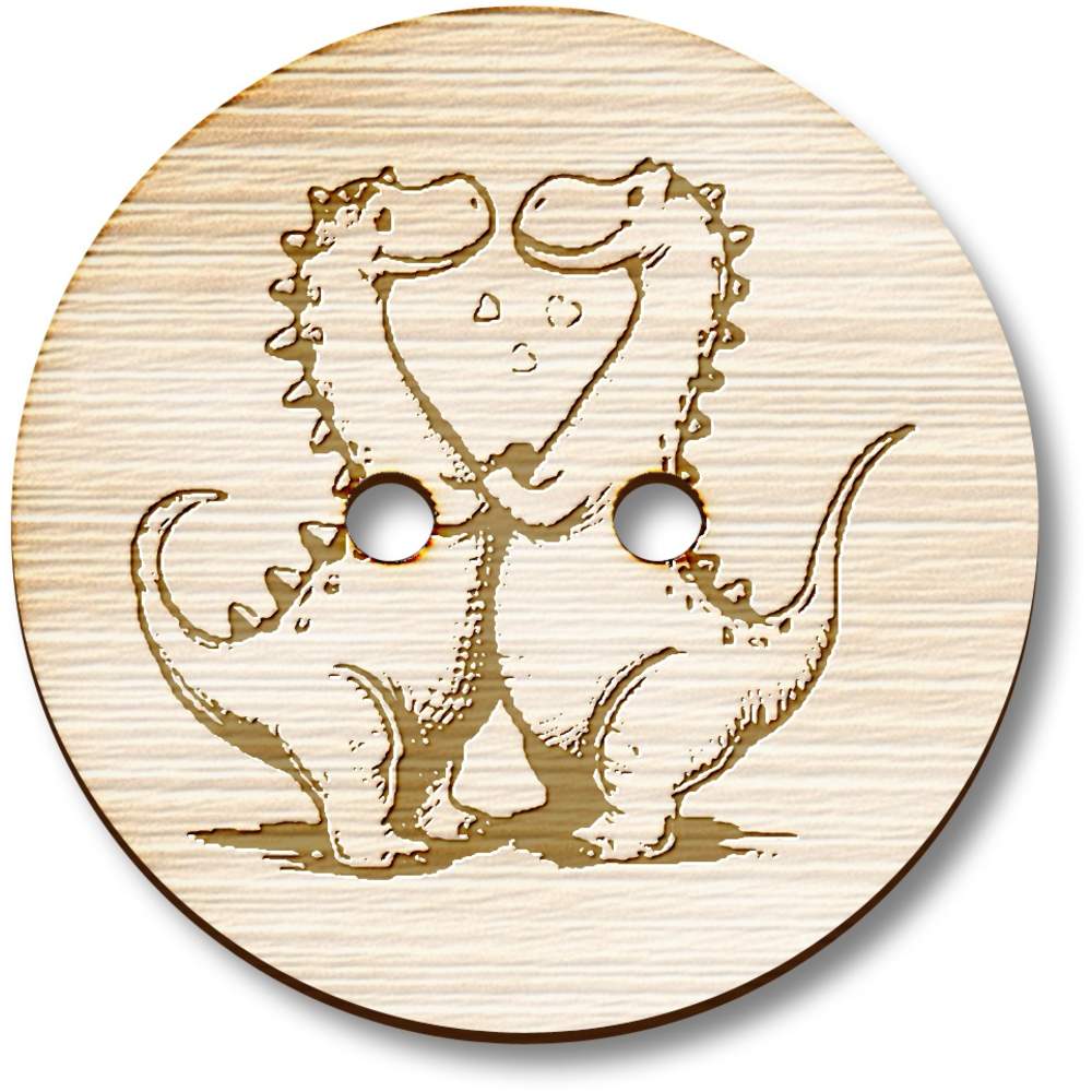 8 x 'Cute Dinosaurs in Love' Round Wooden Buttons - 23mm - Sewing Fasteners for Clothes, Knitting, Crafts and Scrapbooking (BT00125622)