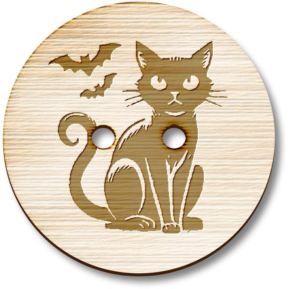 8 x 23mm 'Sitting Cat & Bats' Round Wooden Buttons (BT00126082)