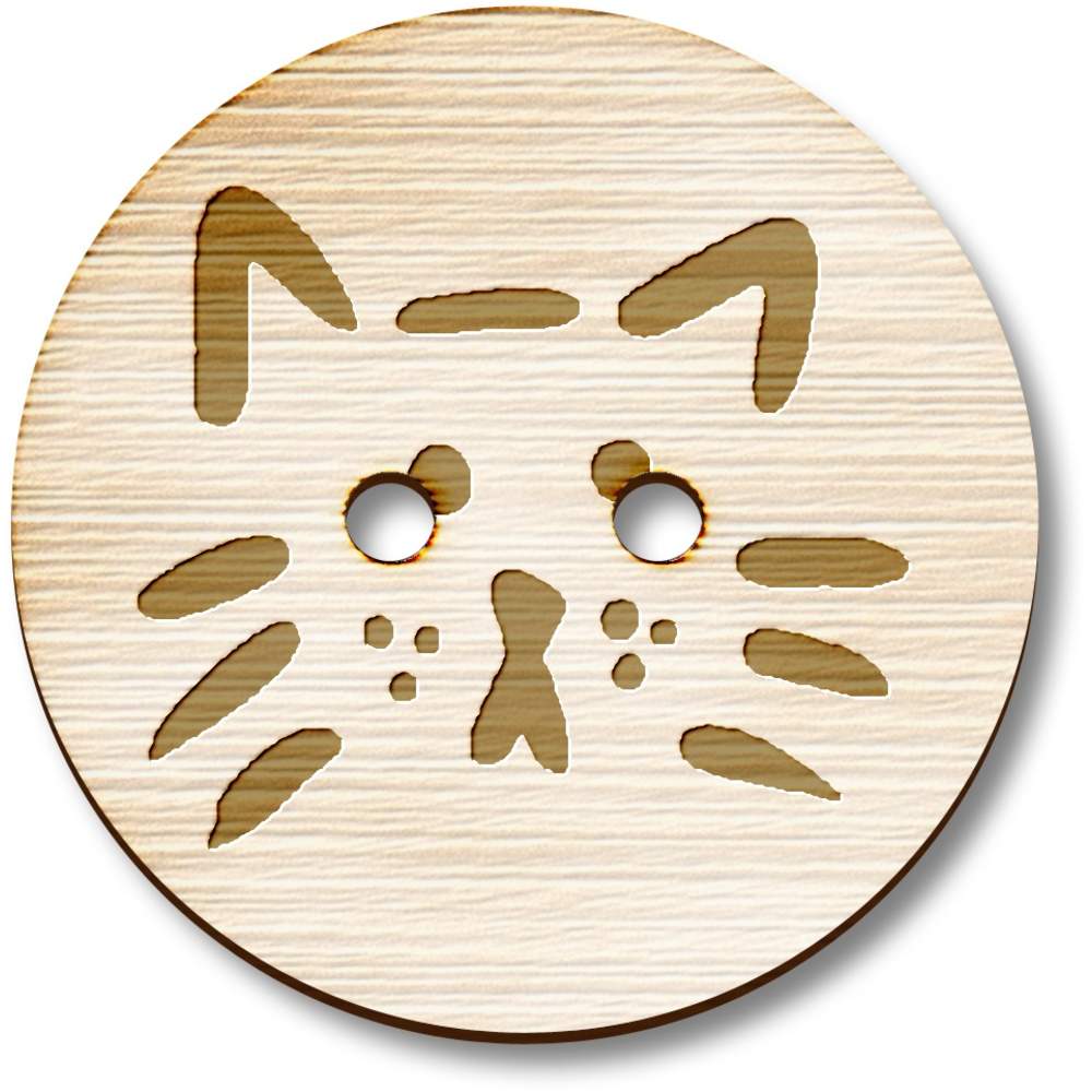 'Cat Face Doodle' Wooden Buttons (BT050775)