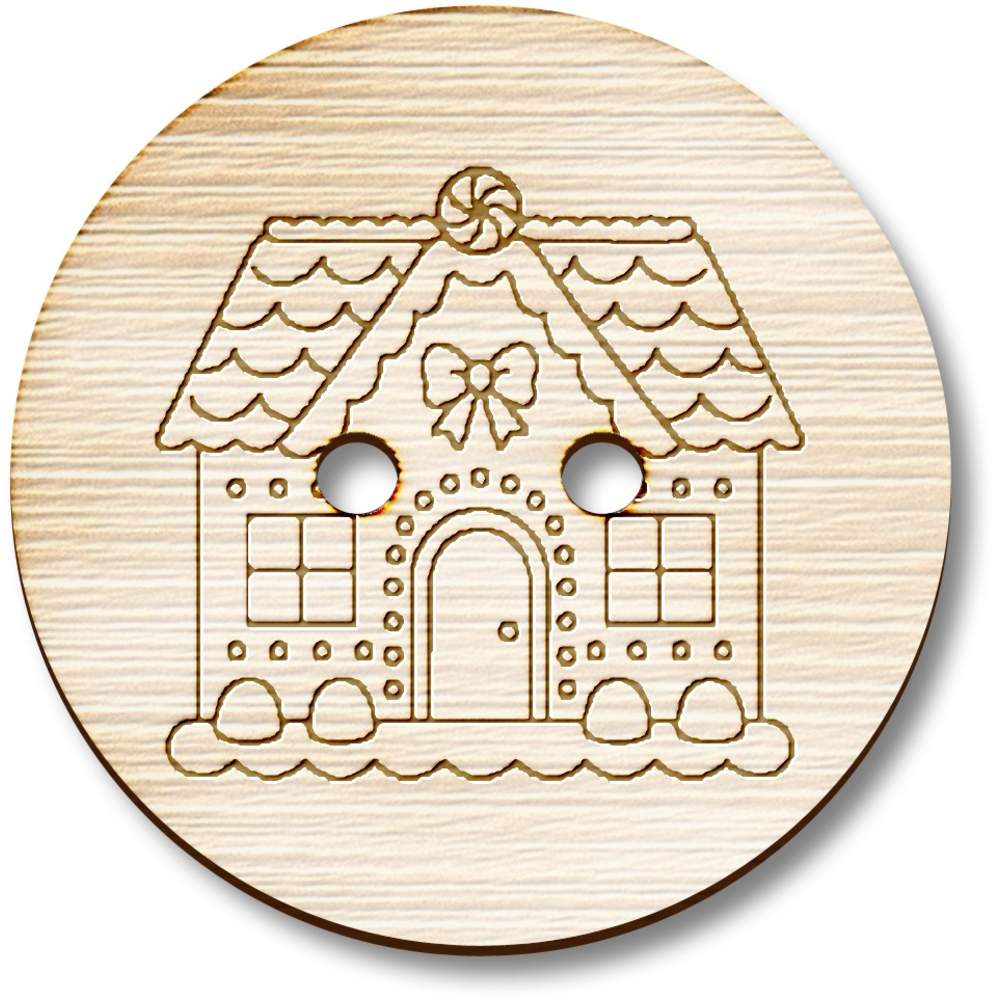 8 x 'Ginger Bread House' Round Wooden Buttons - 23mm - Sewing Fasteners for Clothes, Knitting, Crafts and Scrapbooking (BT00130410)