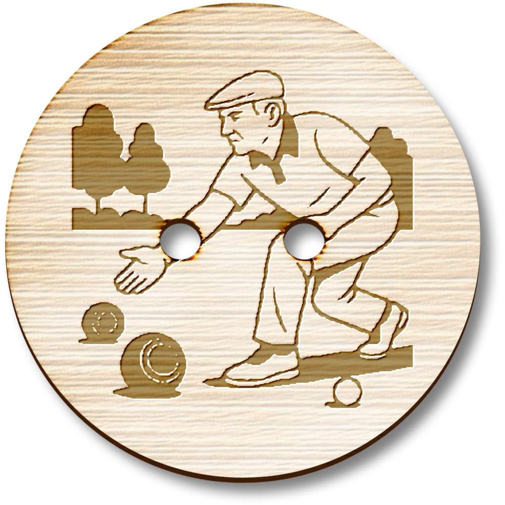 'Man Playing Lawn Bowls' Wooden Buttons (BT054252)