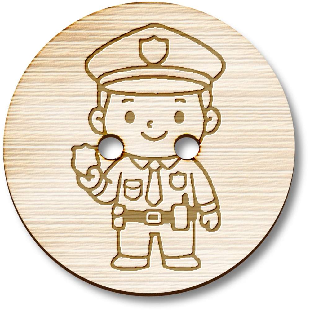 8 x 23mm 'Police Man Hero' Round Wooden Buttons (BT00131416)
