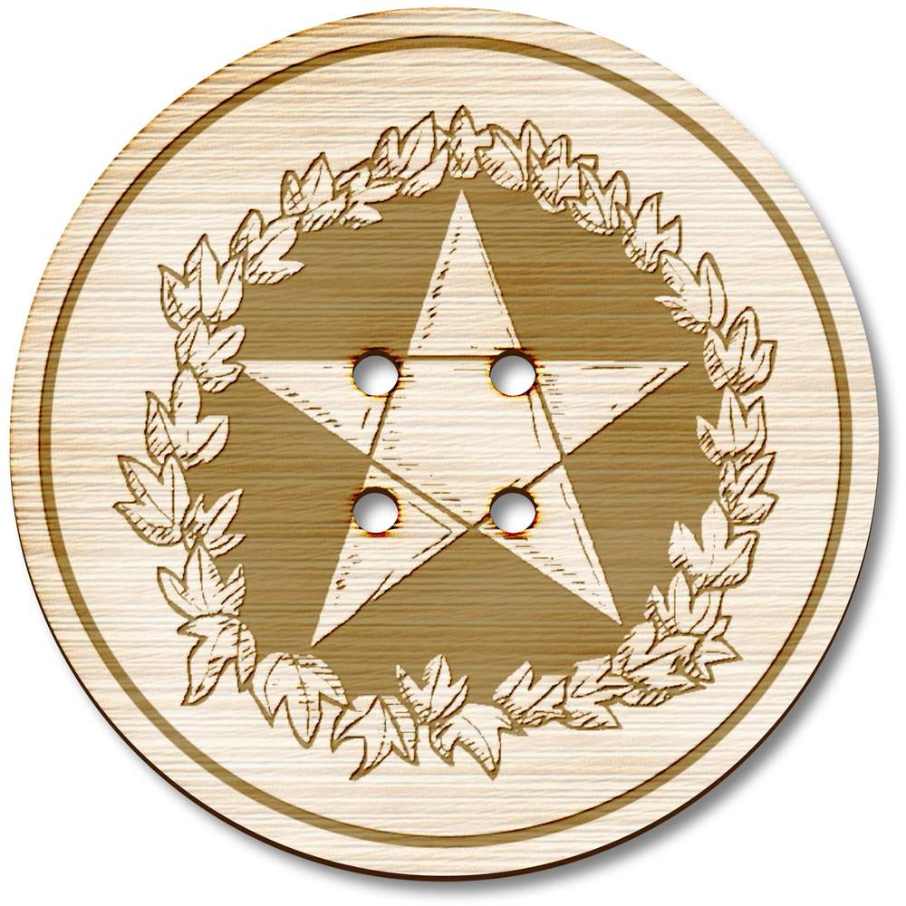 3 x 38mm 'Pentagram Motif' Large Round Wooden Buttons (BT00001695)