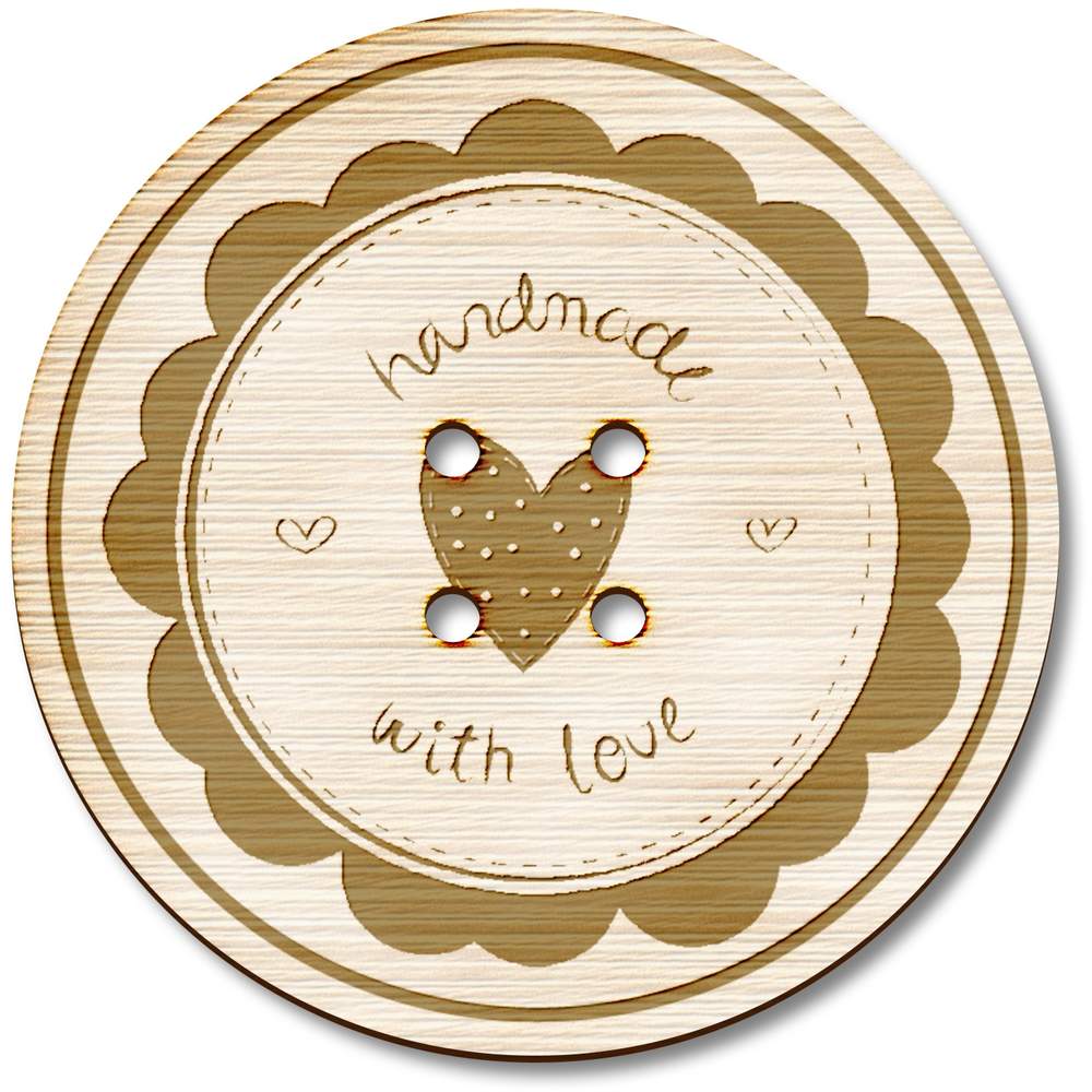 3 x 38mm 'Handmade With Love' Large Round Wooden Buttons (BT00008745)