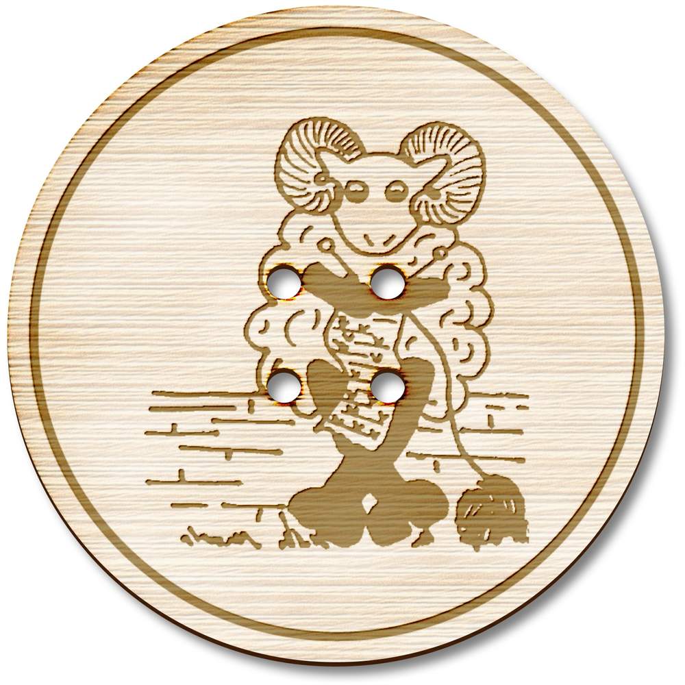 3 x 38mm 'Knitting Sheep' Large Round Wooden Buttons (BT00013491)