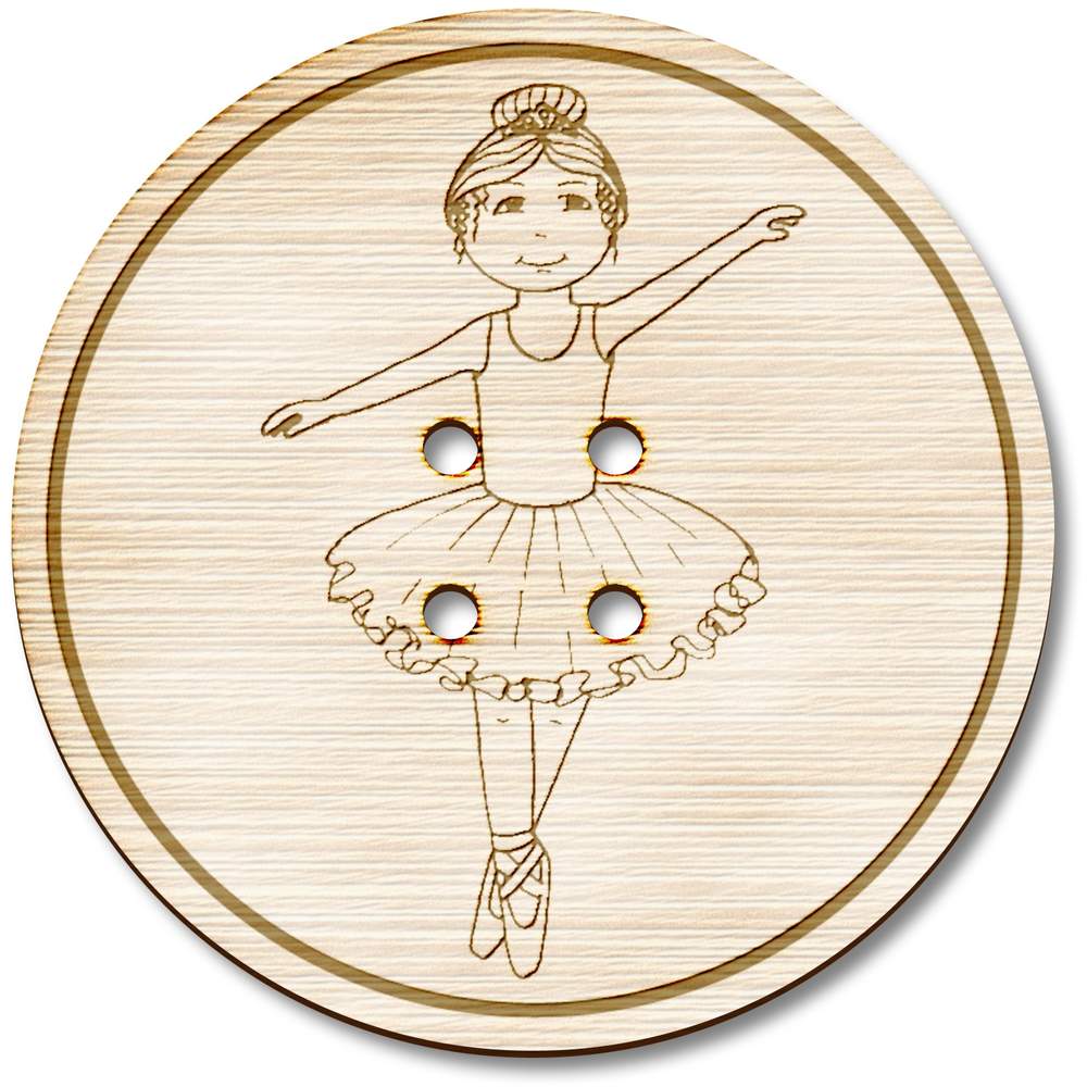 3 x 38mm 'Ballerina Girl' Large Round Wooden Buttons (BT00015852)