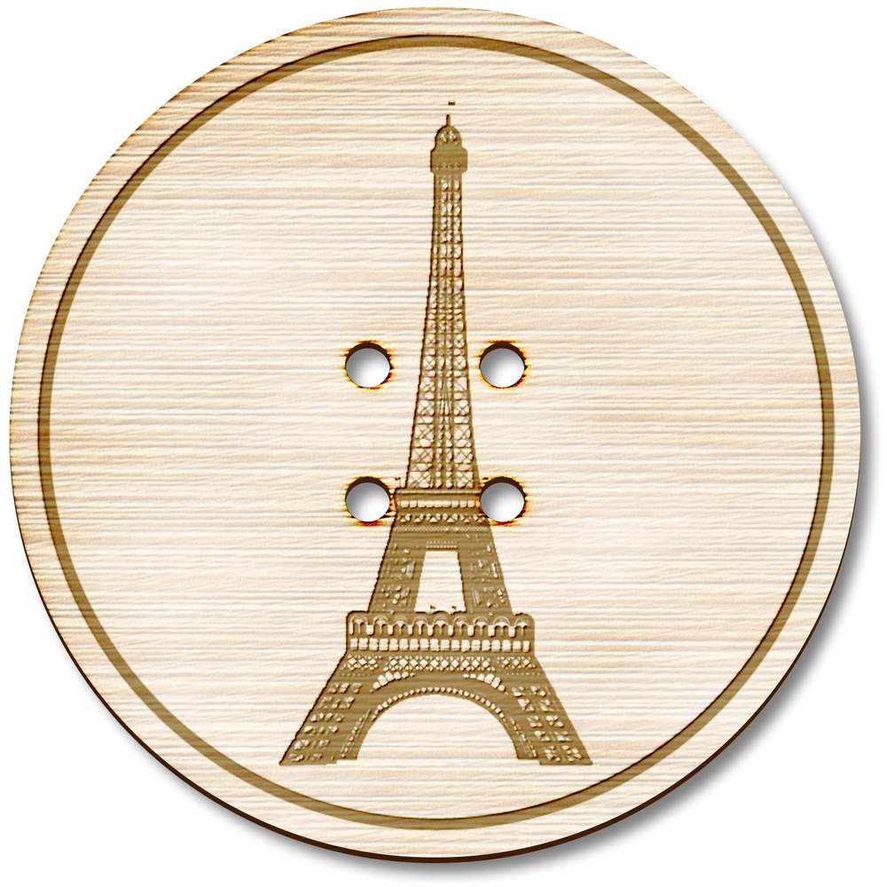 3 x 38mm 'Eiffle Tower' Large Round Wooden Buttons (BT00022923)