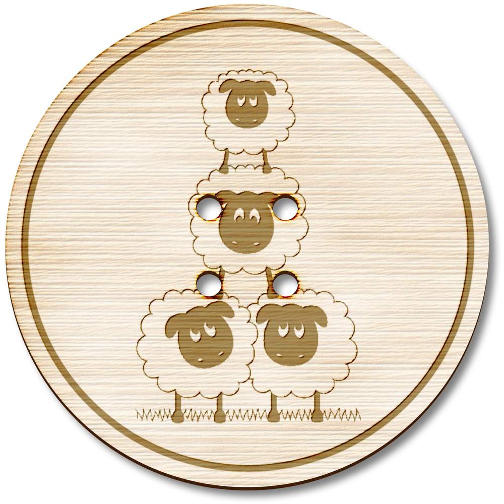 3 x 38mm 'Sheep Tower' Large Round Wooden Buttons (BT00042385)