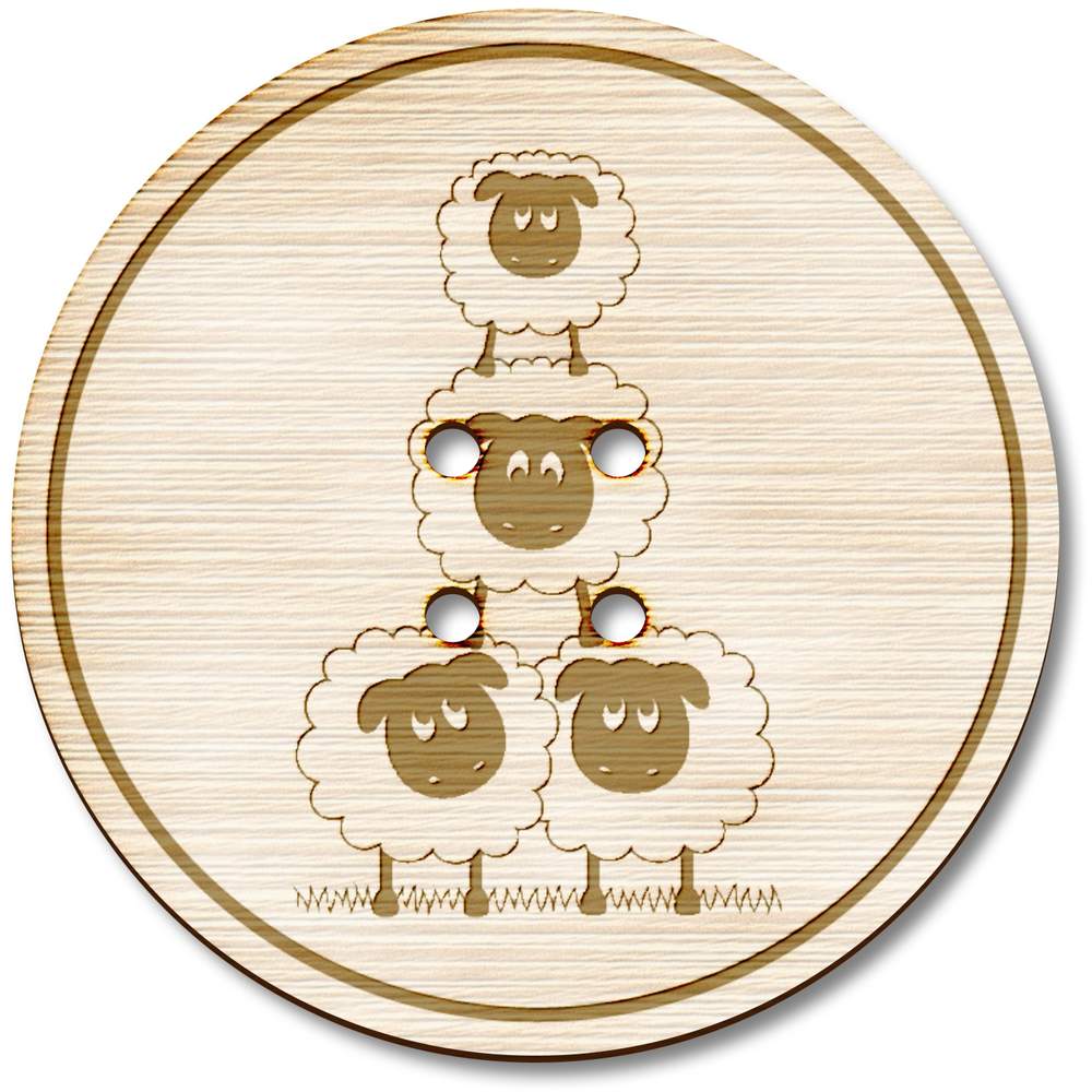 3 x 'Sheep Tower' Round Wooden Buttons - 38mm - Farm Animal Pyramid Illustration - Sewing Fasteners for Clothes, Knitting, Crafts and Scrapbooking (BT00042385)