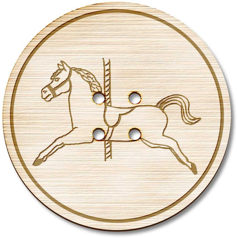 3 x 38mm 'Carousel Horse' Large Round Wooden Buttons (BT00066970)
