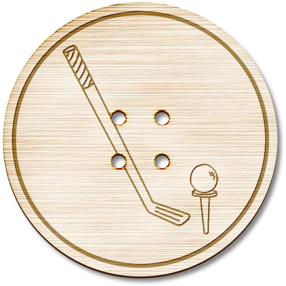3 x 38mm 'Golf Club & Ball' Large Round Wooden Buttons (BT00073055)