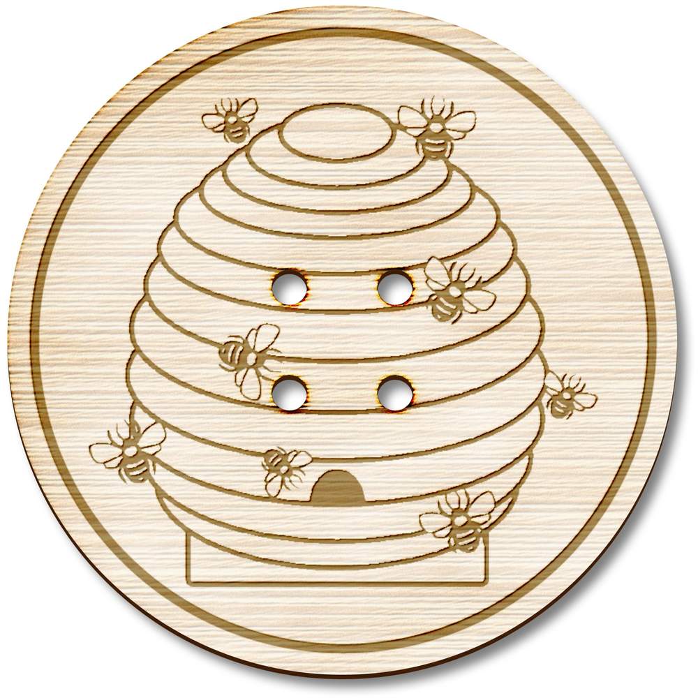3 x 'Bee Hive' Round Wooden Buttons - 38mm - Sewing Fasteners for Clothes, Knitting, Crafts and Scrapbooking (BT00074500)