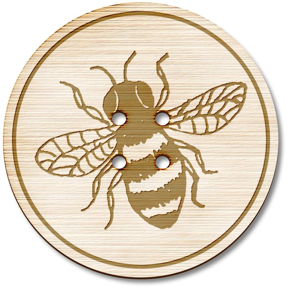 3 x 38mm 'Honey Bee' Large Round Wooden Buttons (BT00082388)