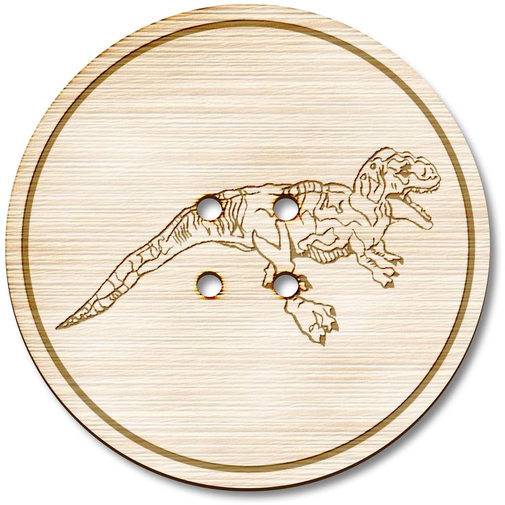 3 x 38mm 'Roaring Dinosaur' Large Round Wooden Buttons (BT00089563)