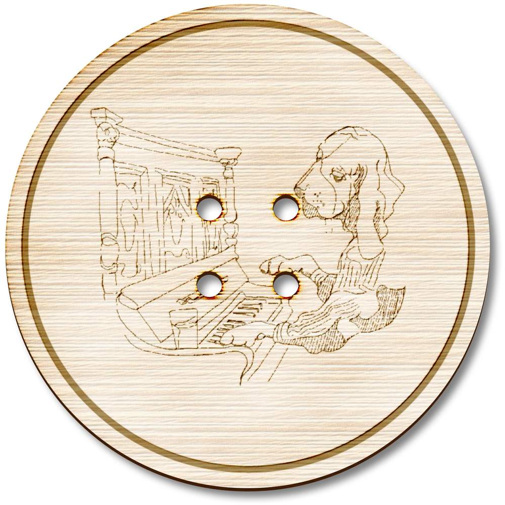 3 x 38mm 'Dog Playing Piano' Large Round Wooden Buttons (BT00092013)