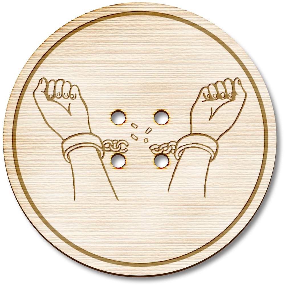 3 x 38mm 'Breaking Handcuffs' Large Round Wooden Buttons (BT00097723)