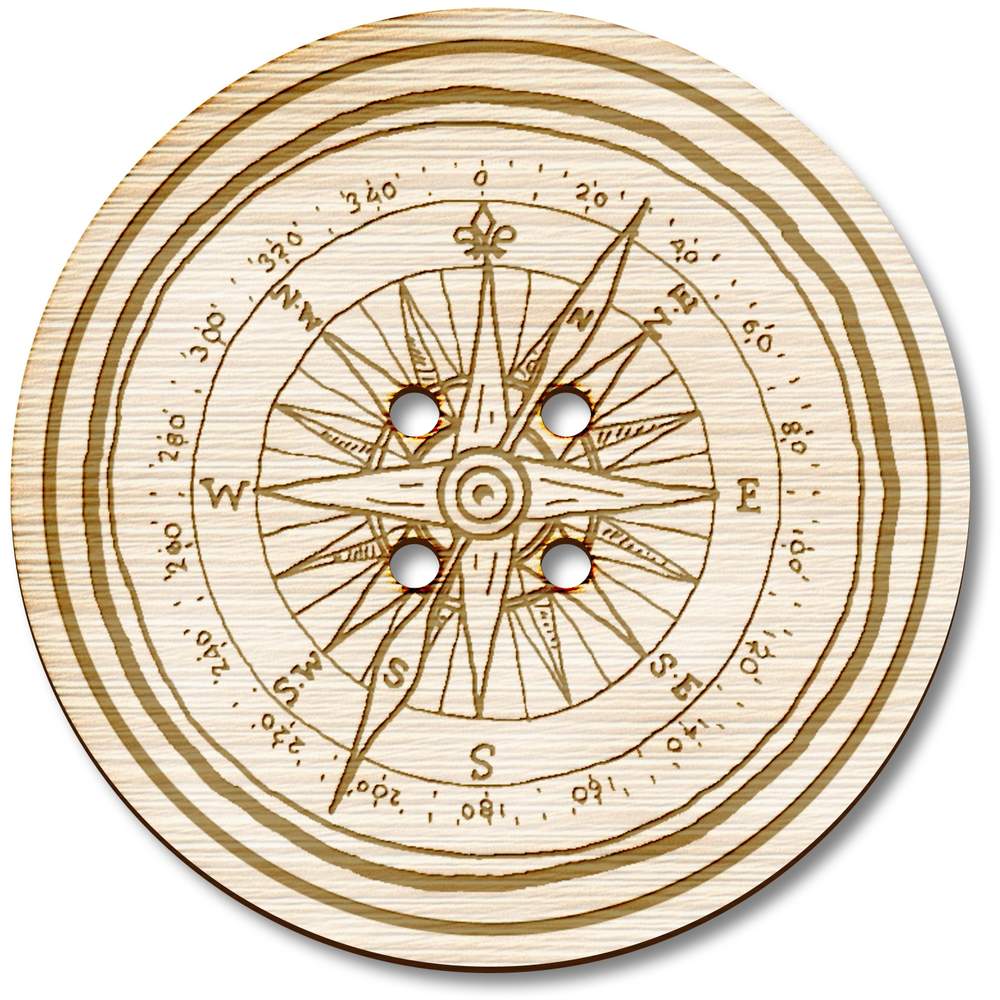 3 x 'Scout Compass' Round Wooden Buttons - 38mm - Sewing Fasteners for Clothes, Knitting, Crafts and Scrapbooking (BT00101578)