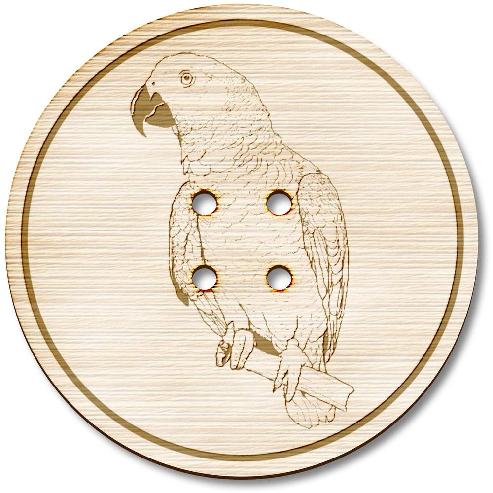 3 x 38mm 'African Grey Parrot' Large Round Wooden Buttons (BT00105606)