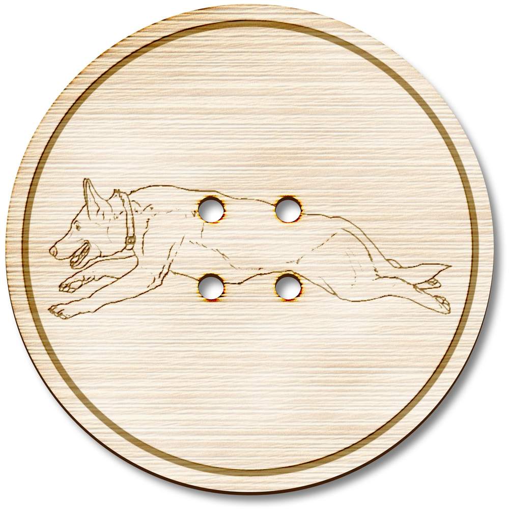 3 x 38mm 'Running German Shepherd' Large Round Wooden Buttons (BT00113542)