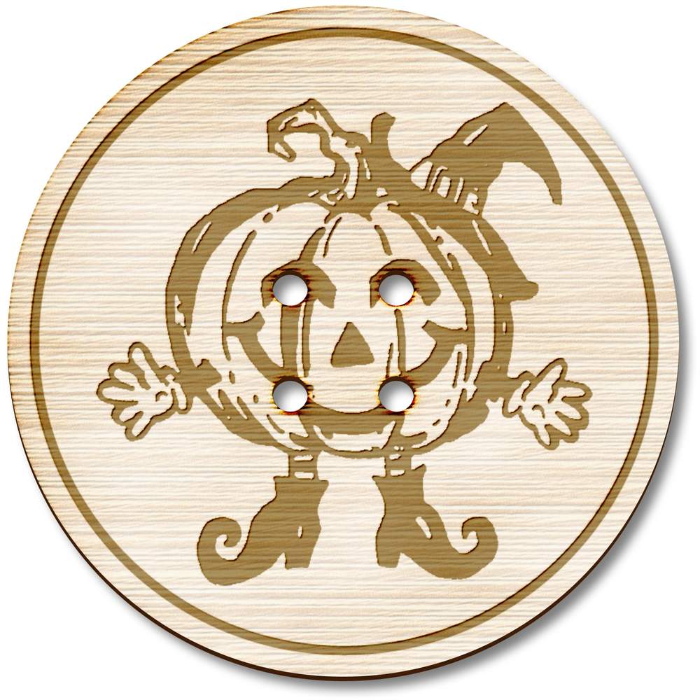 3 x 38mm 'Halloween Pumpkin' Large Round Wooden Buttons (BT00113856)