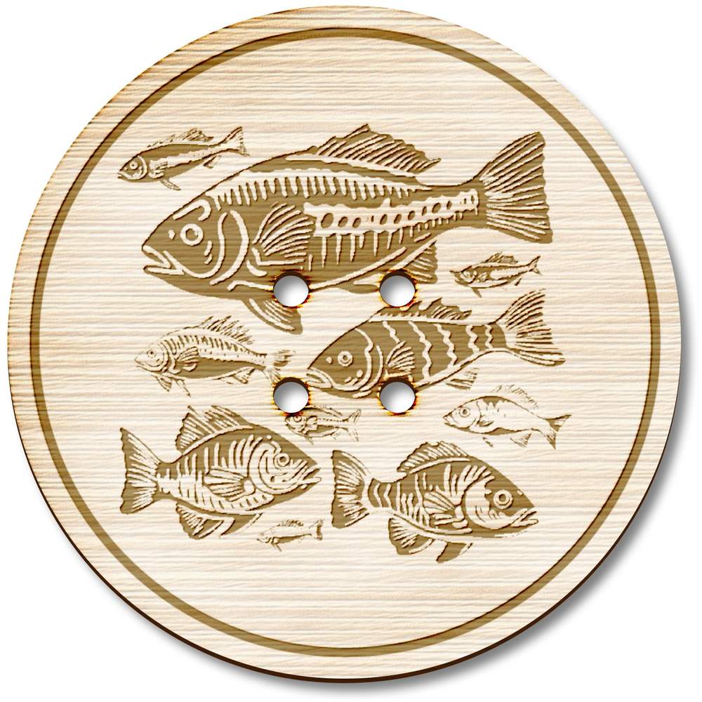 3 x 'School of Fish' Round Wooden Buttons - 38mm - Sewing Fasteners for Clothes, Knitting, Crafts and Scrapbooking (BT00120497)