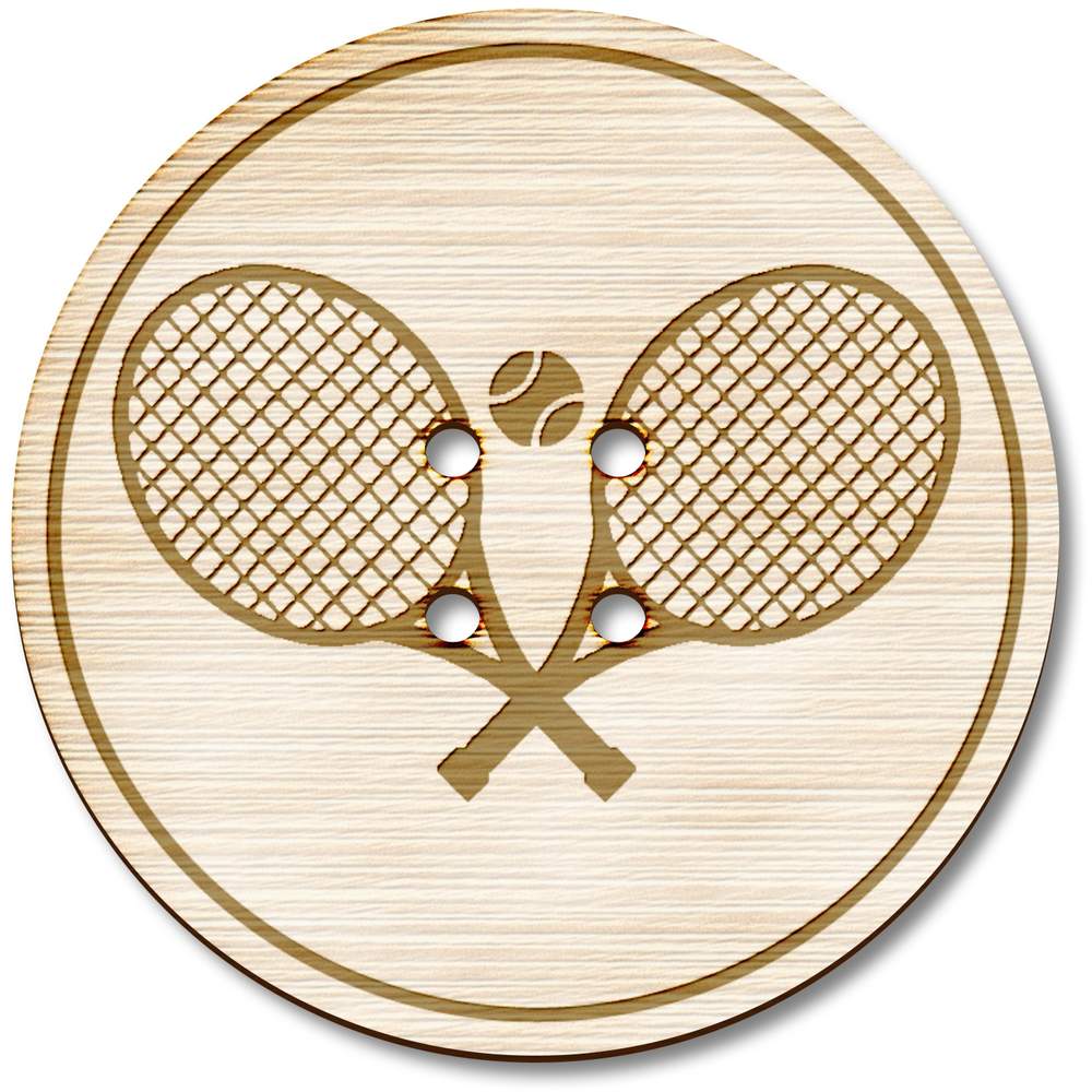 3 x 38mm 'Tennis Rackets And Ball' Large Round Wooden Buttons (BT00121785)