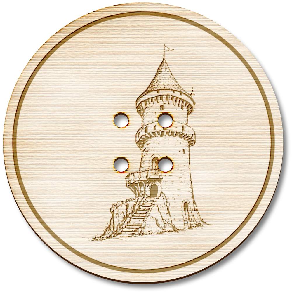 3 x 38mm 'Fantasy Tower' Large Round Wooden Buttons (BT00124811)