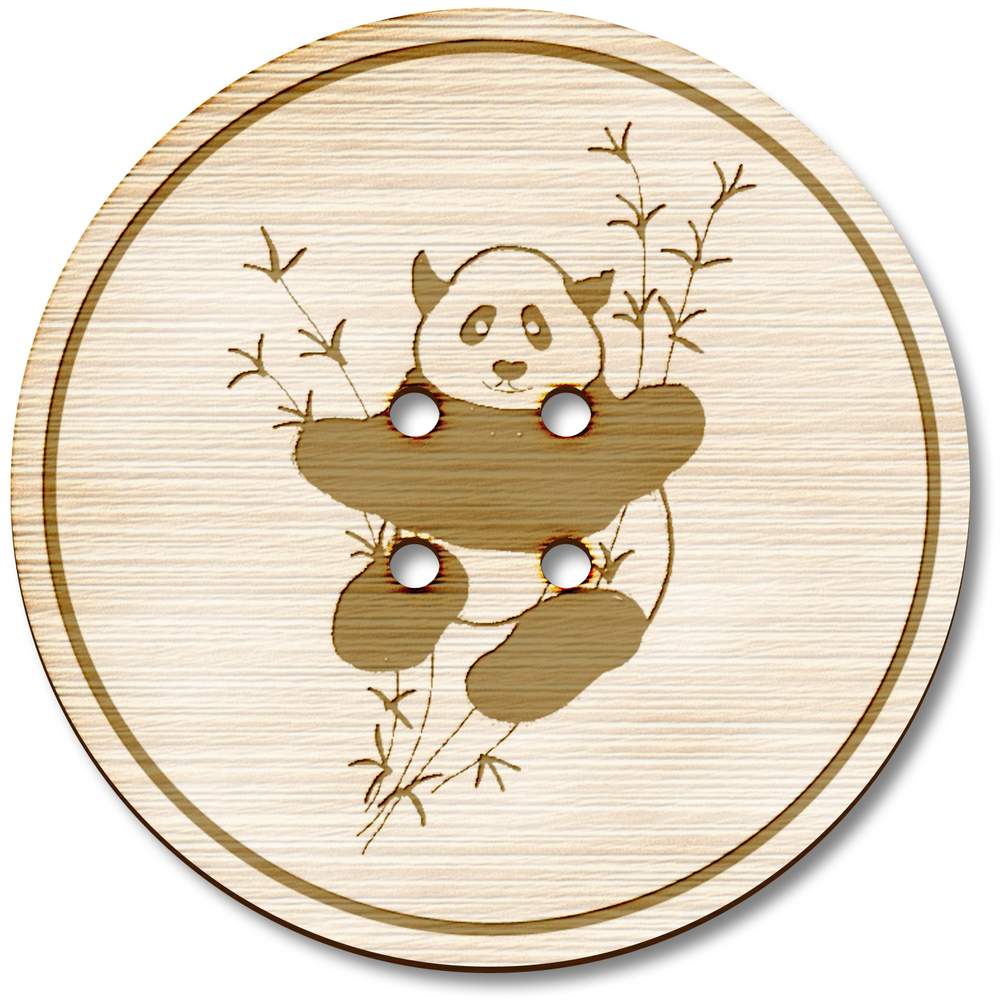 3 x 38mm 'Panda Sitting Amongst The Bamboo ' Large Round Wooden Buttons (BT00125801)