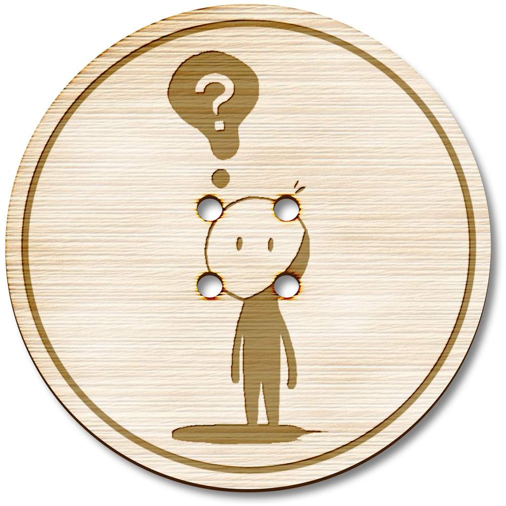 3 x 38mm 'Character with Question Mark' Large Round Wooden Buttons (BT00126993)