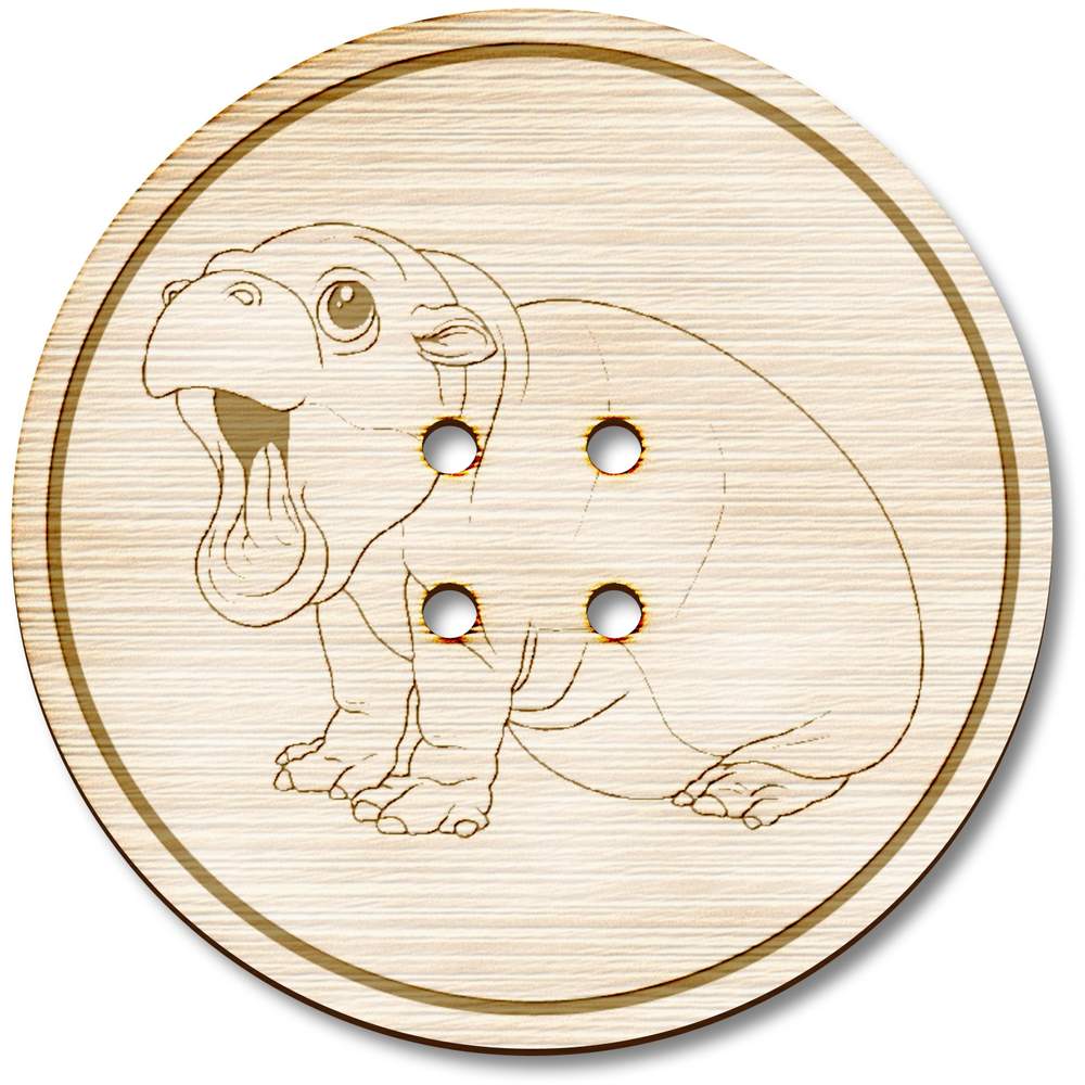 3 x 38mm 'Roaring Baby Pygmy Hippo' Large Round Wooden Buttons (BT00127221)
