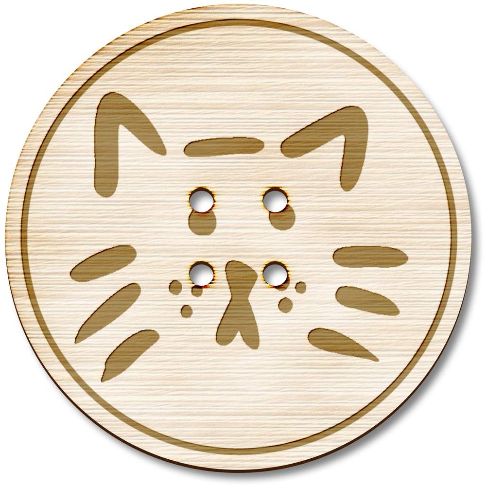 3 x 38mm 'Cat Face Doodle' Large Round Wooden Buttons (BT00127277)