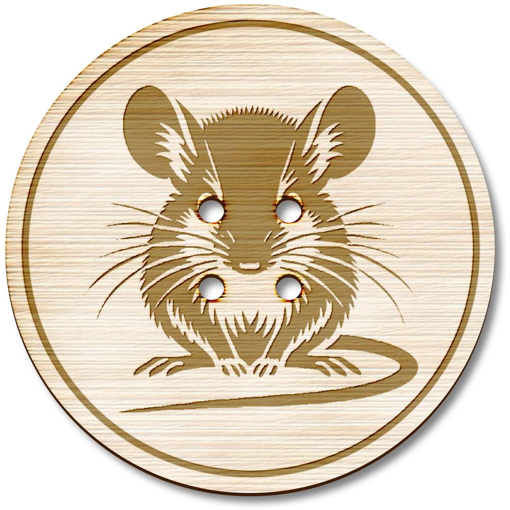 3 x 38mm 'Cute Mouse' Large Round Wooden Buttons (BT00129131)