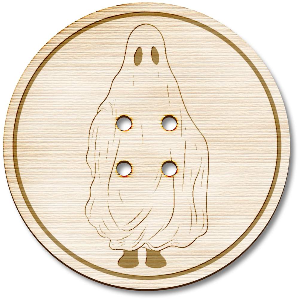 3 x 38mm 'Funny Halloween Ghost' Large Round Wooden Buttons (BT00129161)