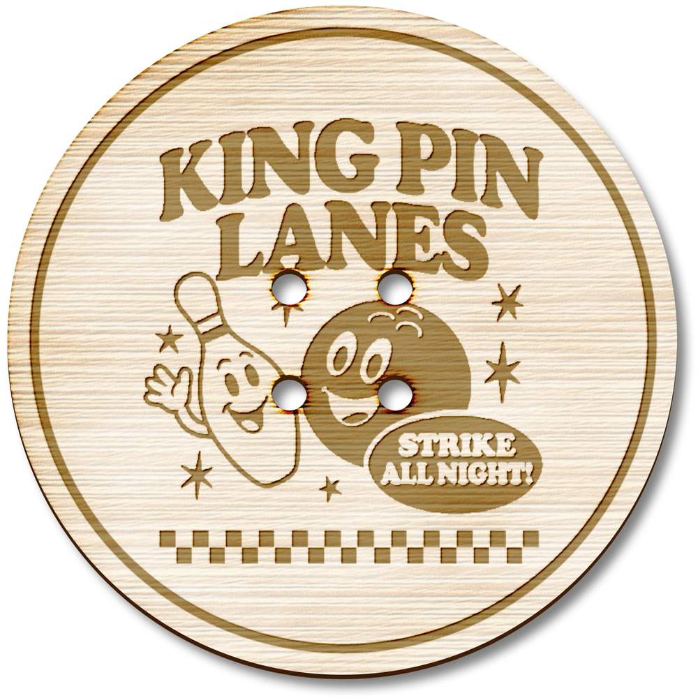3 x 38mm 'King Pin bowling' Large Round Wooden Buttons (BT00130511)