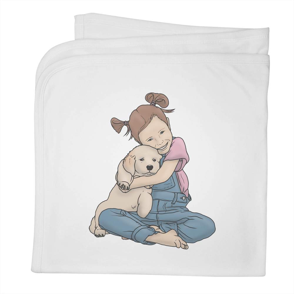'Girl Hugging Puppy' Cotton Baby Blanket / Shawl (BY00024970)