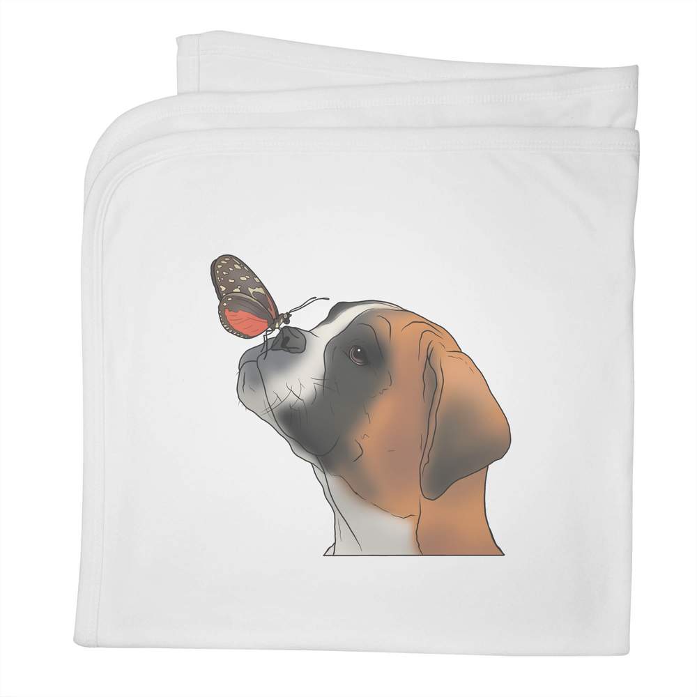 'Boxer Dog & Butterfly' Cotton Baby Blanket / Shawl (BY00028682)